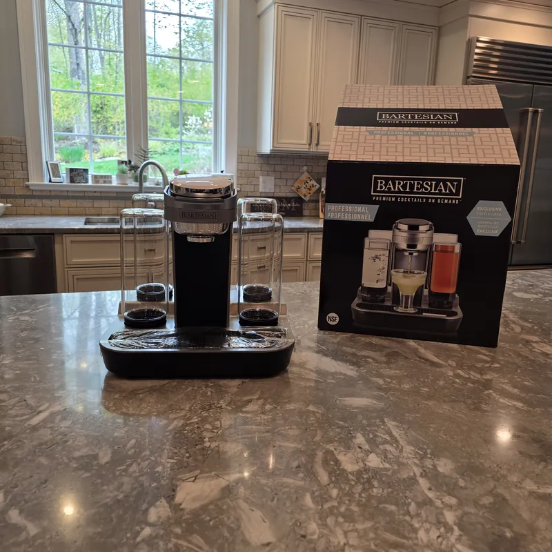 My Bartesian Professional unboxed beside its retail box on my kitchen counter