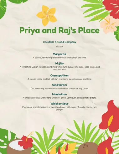 Beachy Summer menu sample