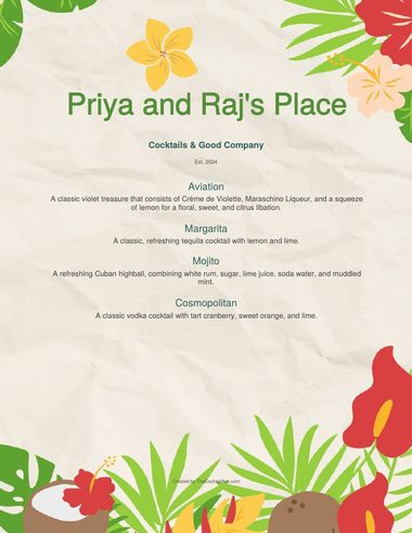 Beachy Summer menu sample