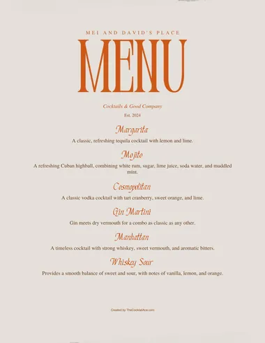 Elegant Evening menu sample
