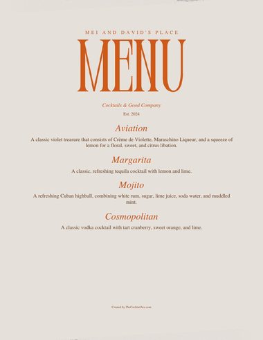 Elegant Evening menu sample
