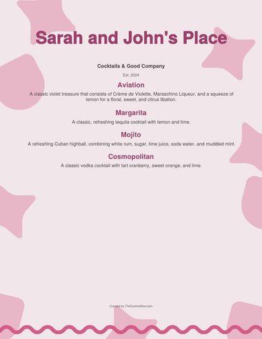 Pink Stars menu sample