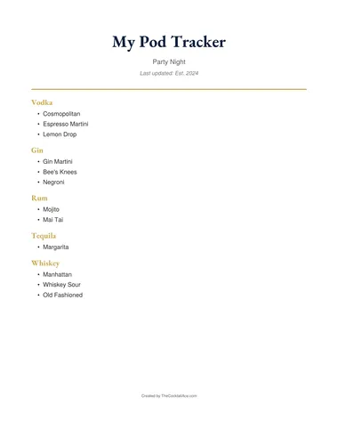 Pod Tracker menu sample