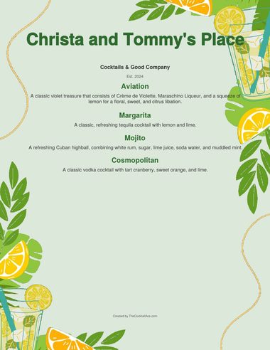 Tropical menu sample